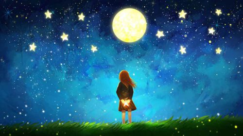 Sterrenkinderen kind verliezen Bloom web - credits: Illustration Designed By 夕海 From <a href="https://lovepik.com/image-400488286/girl-looking-up-at-the-stars.html">LovePik.com</a>