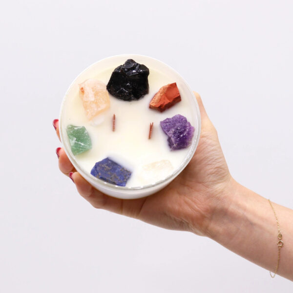 Kaars met kristallen Zeven Chakras 3