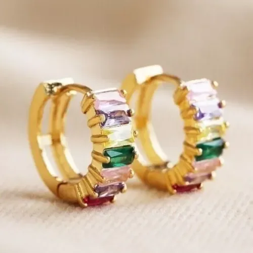 Oorbellen roze en groene baguette kristallen