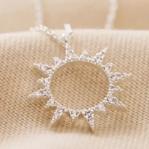 Collier Cristal Sunburst en Argent • Zircon