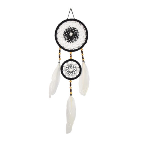 Attrape‑rêves plumes noires et blanches • 15 cm