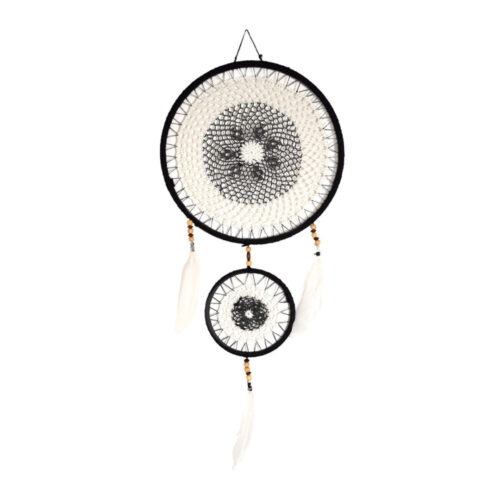 Attrape-rêves plumes noir et blanches • 30 cm