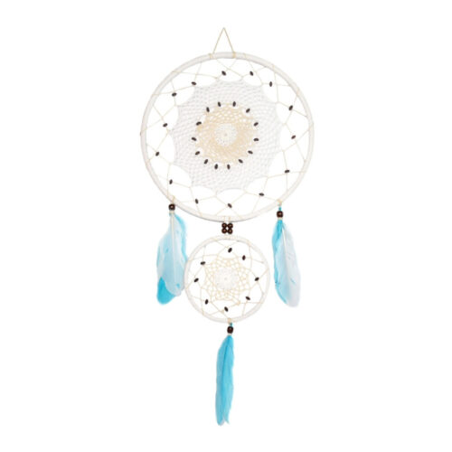 Attrape-rêves plumes bleues et blanches • 30 cm