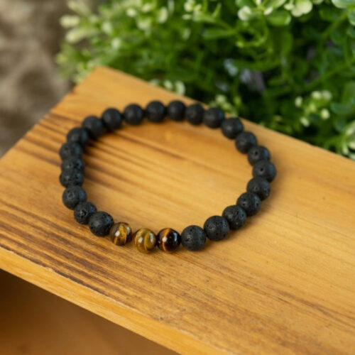 Heren edelsteen armband groot tijgeroog & lavasteen
