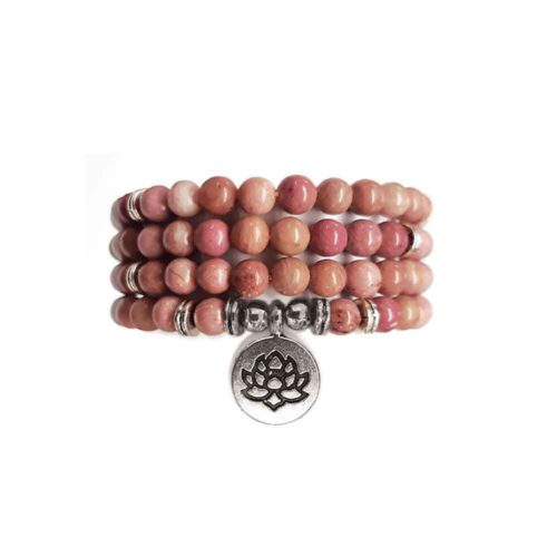 Edelstenen Mala Armband Rhodoniet Parels