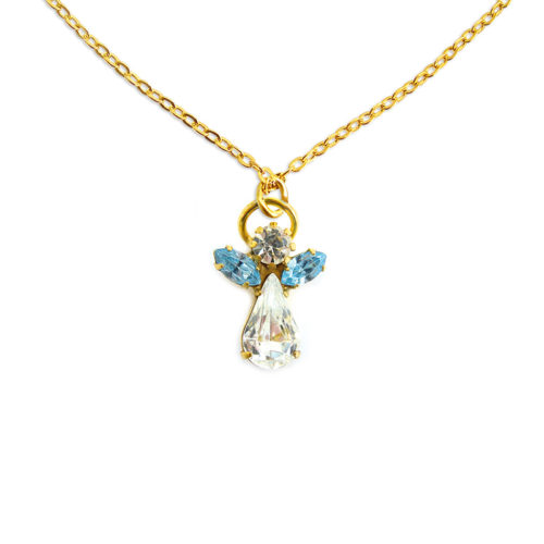 Collier ange en cristal • mars • Aigue marine