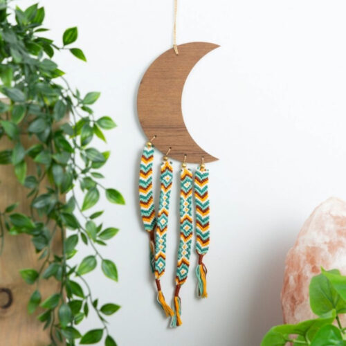 Handgemaakte macramé hanger • Bohemian houten maan