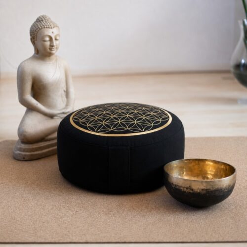 Meditatiekussen Levensbloem Zwart/Goud