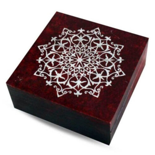 Boîte à bijoux en stéatite rouge - Mandala