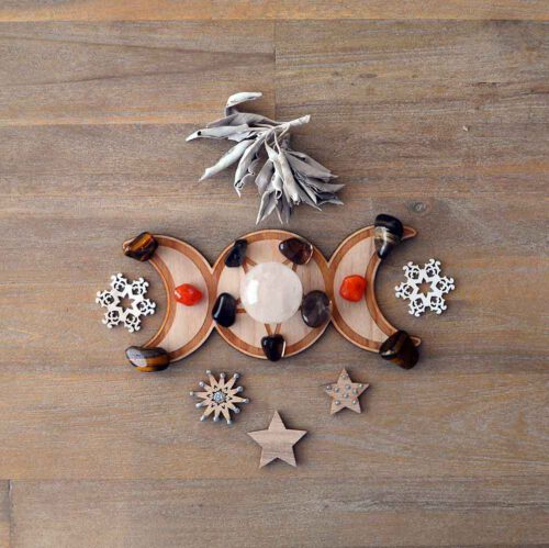 Triple Moon Pentagram Crystal Grid Set