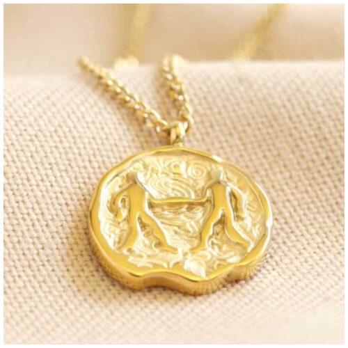 Collier signe astrologique Gemeaux • acier inoxydable plaqué or 14 ct