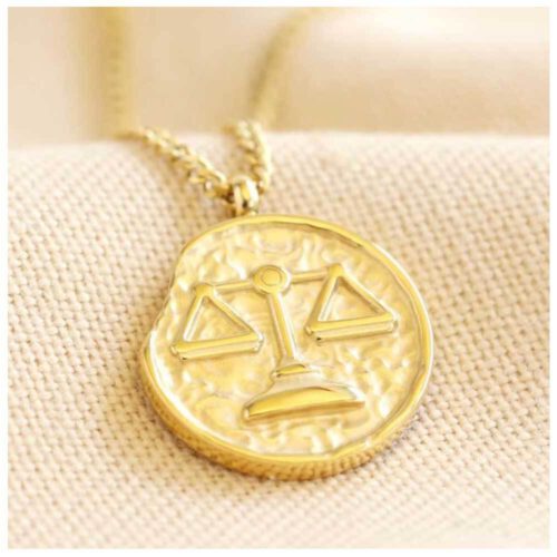 Collier signe astrologique Balance • acier inoxydable plaqué or 14 ct