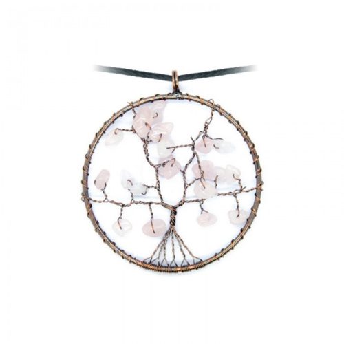 Collier arbre de vie - Quartz Rose
